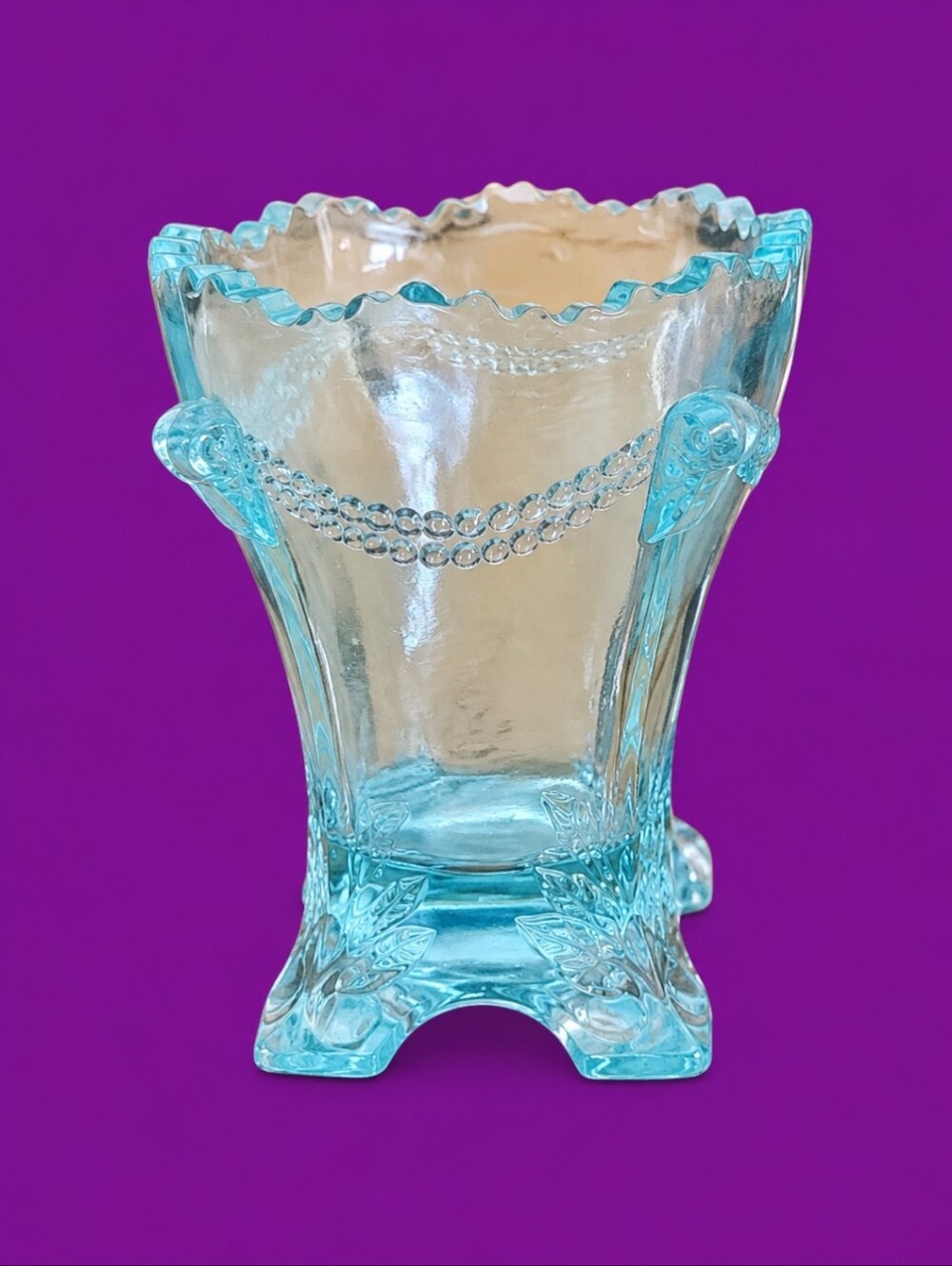 VTG DEGENHART Ice Blue Colonial Drape Toothpick Mini Vase Holder